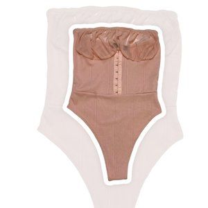 Prettylittlething Blush Rib Hook & Eye Chiffon Bust Bodysuit- size 6